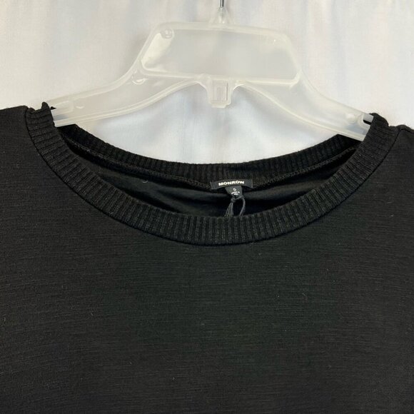 Monrow Womens T Shirt Dress Solid Black Crew Neck Short Sleeve Ribbed Knit S New - Picture 4 of 12